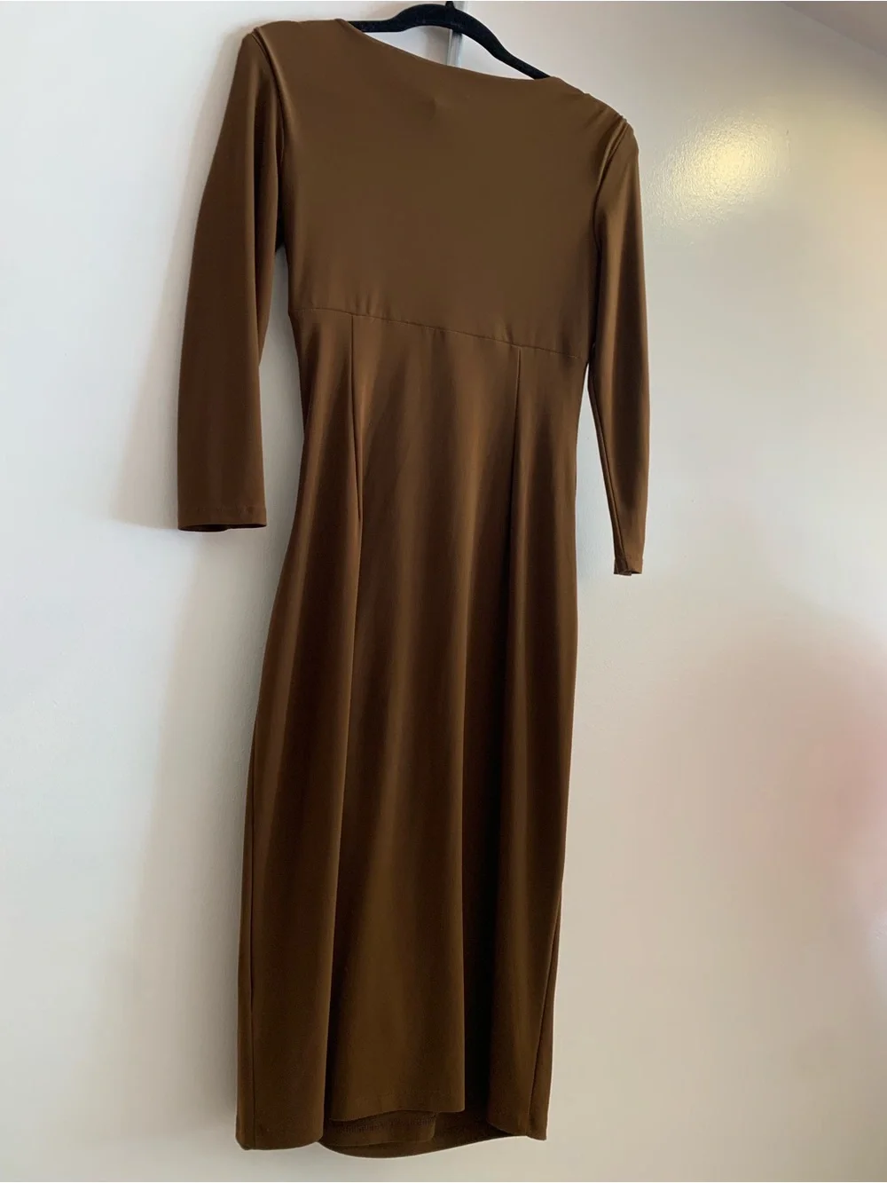 Ralph Lauren Brown Draped V-Neck Long Sleeve Dress